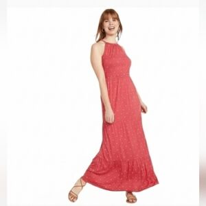 NWT OLD NAVY XL Polka Dot Maxi Dress 85% Rayon/Viscose Pink/Soft Red
